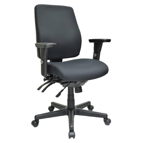 Aero Deluxe Ergonomic Chair 180kg Pump-Up Lumbar Adj Arms Black Fabric
